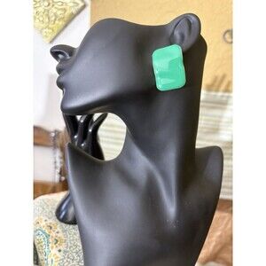 Vintage Green Metal Rectangle Gold Tone Earrings ~1 1/2” 80s 90s Statement Costs